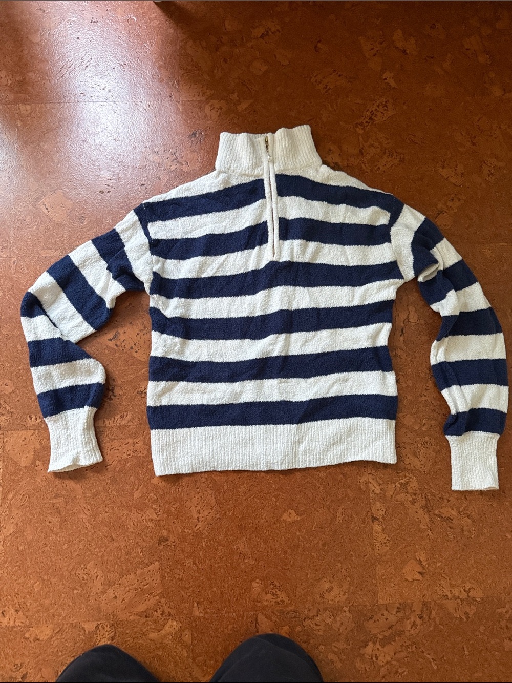 J. Crew Striped Cowl-Neck Sweater in Navy and Ivory - Picture 2 of 5